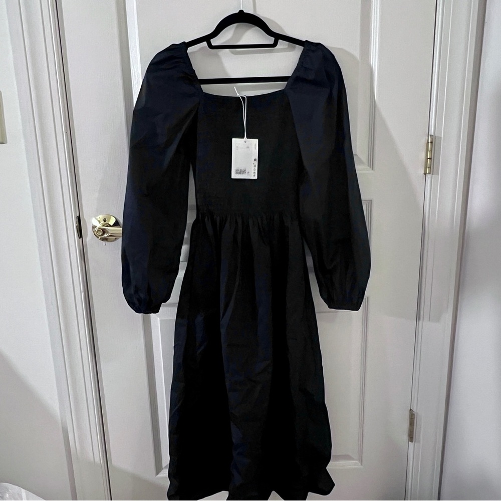 COS off the shoulder smocked midi dress
